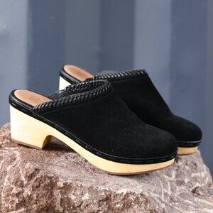 Frye & Co Black Leather Suede Odessa Mules